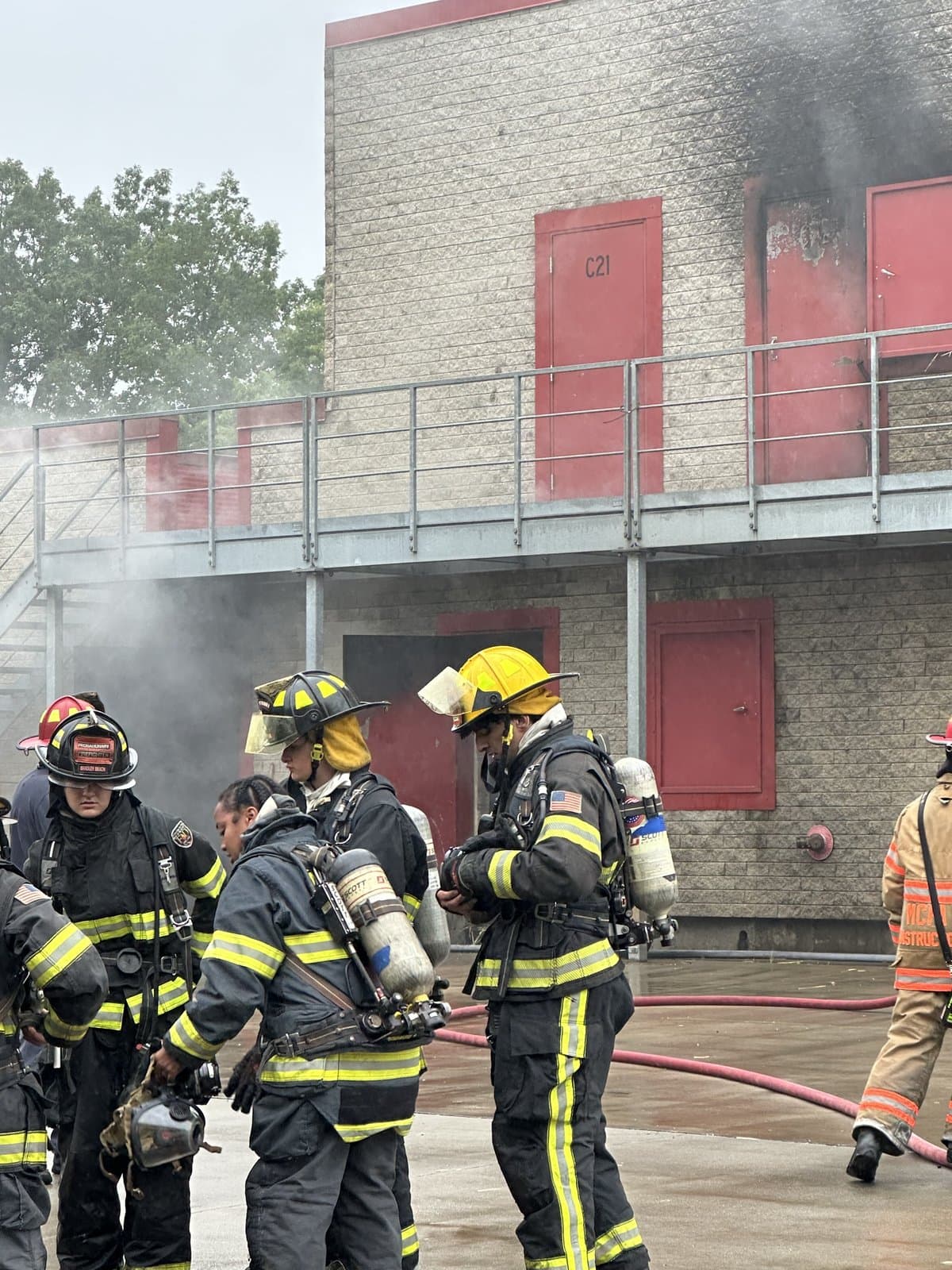 Firefighting gear and hose work