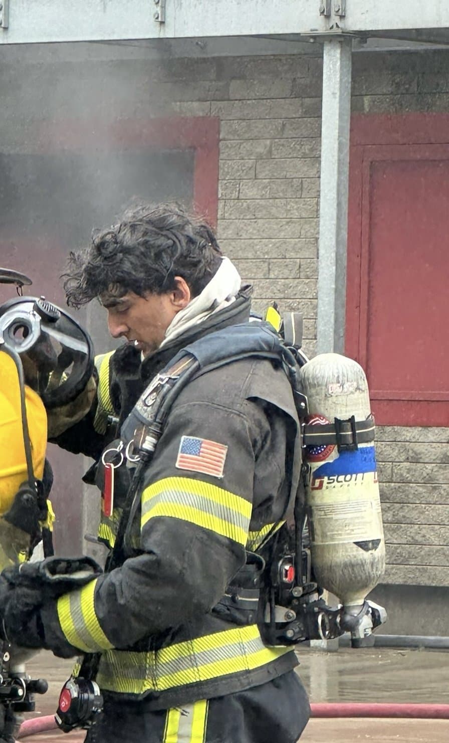 In firefighter gear during training