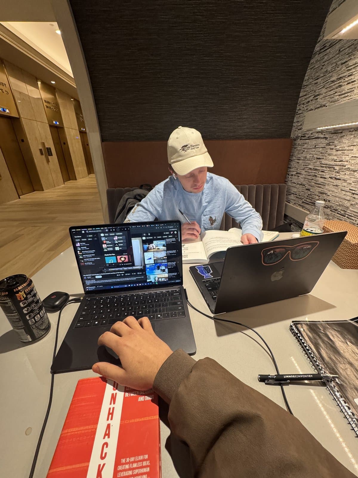 Coding and studying at a desk