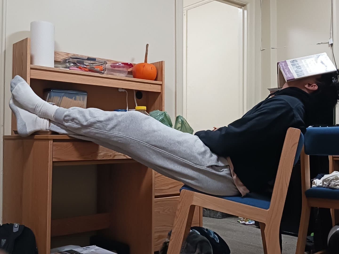 Relaxing and reading in the dorm